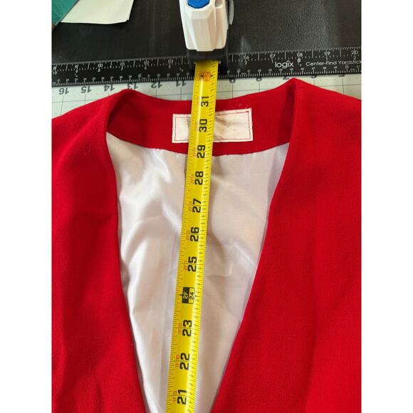 Vintage 90s Red Longline Vest Tailored Covered Buttons S/M Power Dressing - Picture 10 of 13